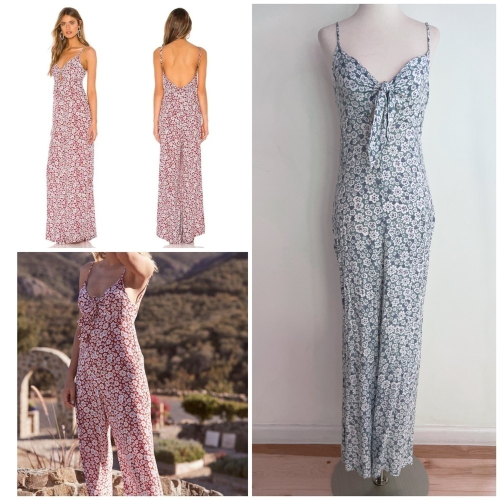 Auguste the Label Mika Ditsy Floral Blue & White Tied Front Low Back Jumpsuit 2﻿